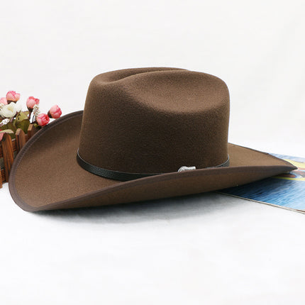Men's Fall Winter Woolen Western White Cowboy Hat Curved Hump Riding Hat 