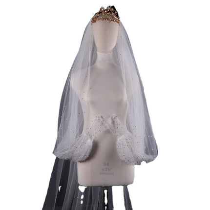 Rhinestone Beaded Bridal Wedding Veil White Wedding Covering Arm Long Trailing Veil