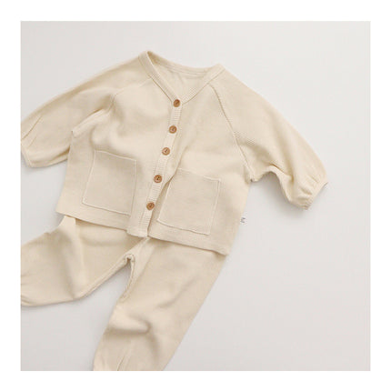 Wholesale Children's Waffle Suit Spring Baby Coat Long Sleeve Infant Cotton Two-Piece Set