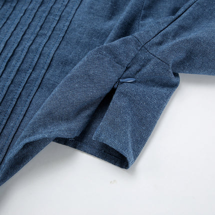 Wholesale Women's Casual Blue Puff Sleeve Waist Denim Mini Dress