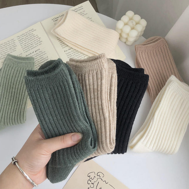 Wholesale Women's Fall Winter Cotton Socks Solid Color Pile Socks Striped Wool Socks