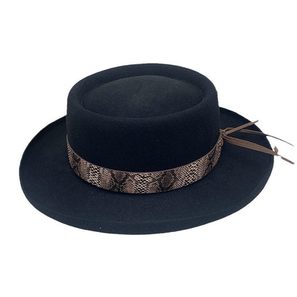 Wholesale Autumn Retro Simple Wool Felt Wide Brim Bow Hat Black Jazz Hat 