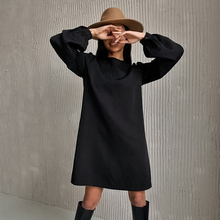 Wholesale Ladies Spring Summer Black Dress Simple Solid Color Loose Backless Dress