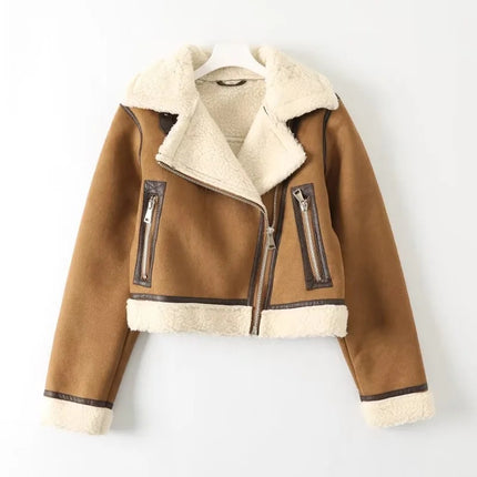 Wholesale Women's Autumn Winter Brown Short Fur All-in-one Warm Jacket