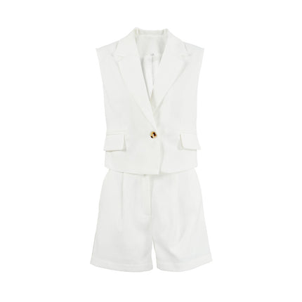Wholesale Women's Summer Simple Fashion White Vest Shorts Two-Piece Set