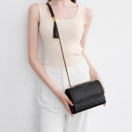 Women's Leather Chain Small Square Bag Hand-held Shoulder Crossbody Bag Light Luxury Chain Bag