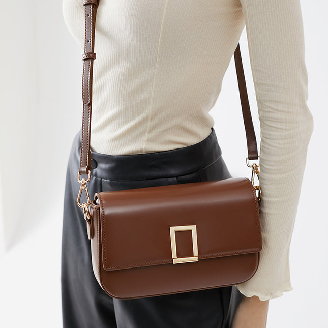 Ladies Light Luxury Genuine Leather Shoulder Crossbody Bag Cowhide Mini Square Bag