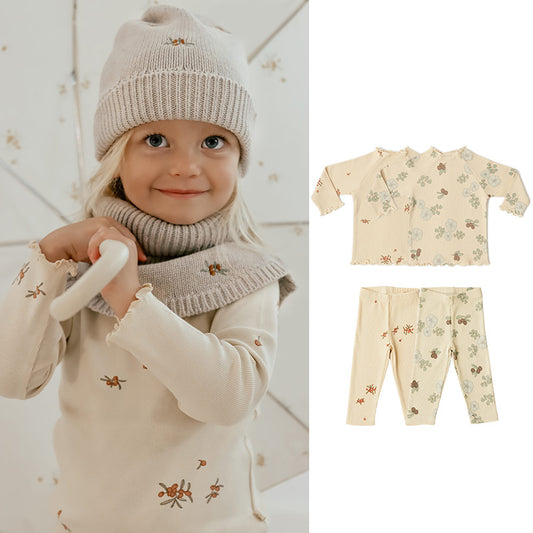 Wholesale Infant Spring Baby T-shirt Printed Cotton Long Sleeve Infant Top Lace Collar Bottom Shirt