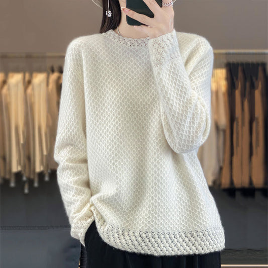 Wholesale Women's Winter Lace Round Neck Loose Pullover Thick Wool Sweater