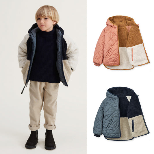 Wholesale Boys Autumn Winter Reversible Thick Hooded Padding Jacket