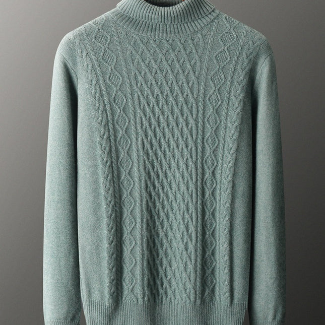 Men's Winter Turtleneck Loose Thickened Diamond Twist Cashmere Sweater