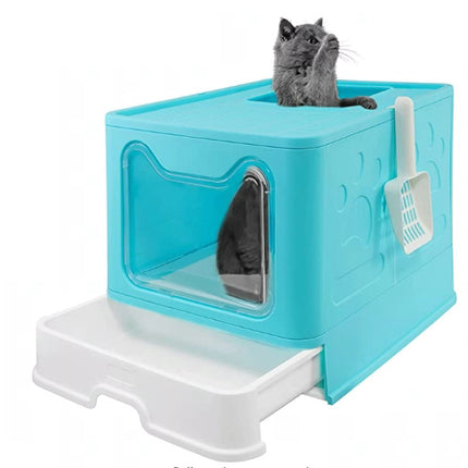 Fully Enclosed Cat Litter Box Drawer Type Foldable Large Size Top Entry Cat Toilet