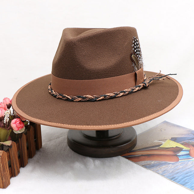 Wholesale Fall Winter Woolen Jazz Hat Large Brim Retro Felt Hat Western Cowboy Hat 