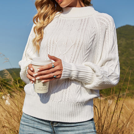 Wholesale Women's Lantern Sleeve Half Turtleneck Pullover Sweater
