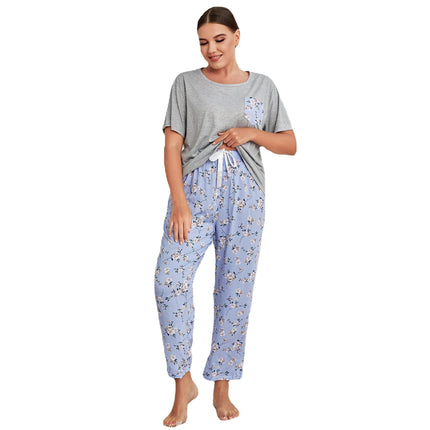 Wholesale Plus Size Pajamas Ladies Spring Summer Short Sleeve Trousers Homewear Set