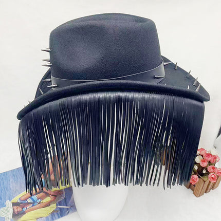 Men's and Women's Black Tassel Cowboy Hat Holiday Hat Kerpen Felt Hat 