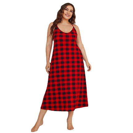 Wholesale Plus Size Ladies Summer Sling Plaid Pajama Dress