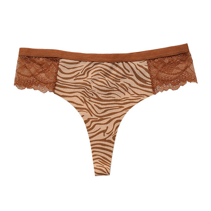 Wholesale Ladies Leopard Print Low Waist Thong Cotton Crotch Traceless Ice Silk Panties