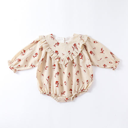 Infants Spring Fall Floral Cute Long-Sleeved Bodysuits Onesie Triangle Romper