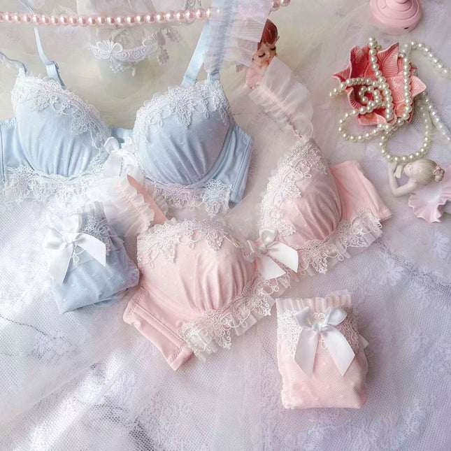 Girly Water-soluble Embroidered Thin Cup Cute Push-up Sexy Bra Set