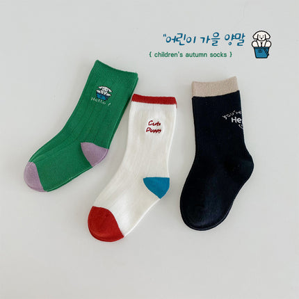 Wholesale 3 Pairs Kids Autumn Cartoon Mid-tube Cotton Cute Socks