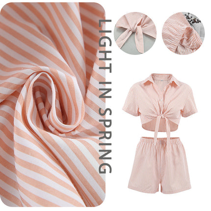 Wholesale Women's Summer Pink Striped Plaid Shirt Short High Waist Shorts Two Piece Set