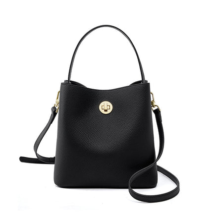 Women's Autumn and Winter Bucket Bag Genuine Leather Shoulder Crossbody Bag Large Capacity Handbag 