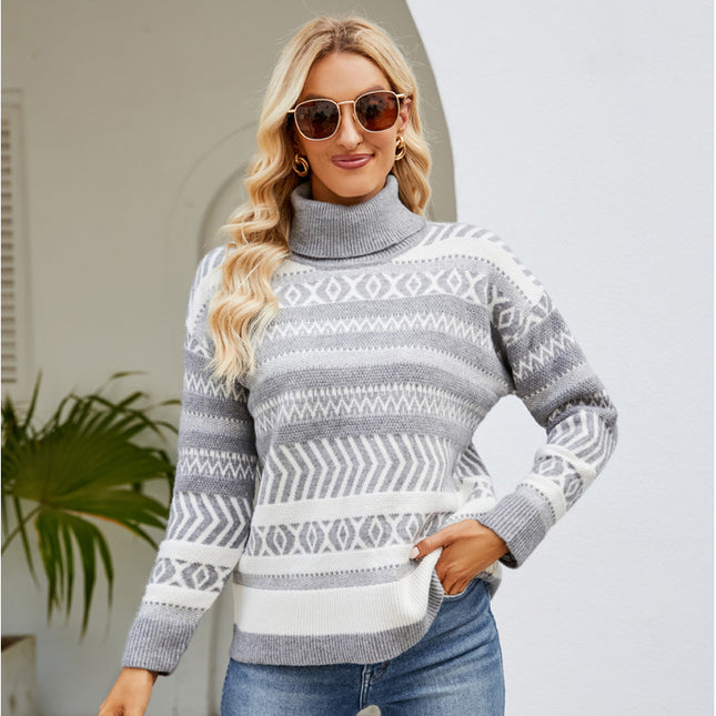 Wholesale Women's Autumn Winter Loose Turtle Collar Casual Knitted Sweater