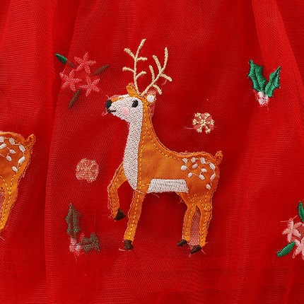 Wholesale Girls Fall Christmas Elk Mesh Round Neck Dress