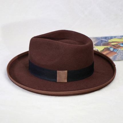 Men's and Women's Fall Winter Warp Knitted Warm Large-brimmed Wool Woolen Jazz Hat