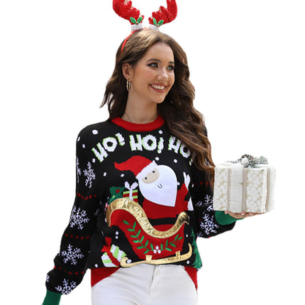 Wholesale Women's Fall Winter Santa Claus Embroidered Pullover Sweater