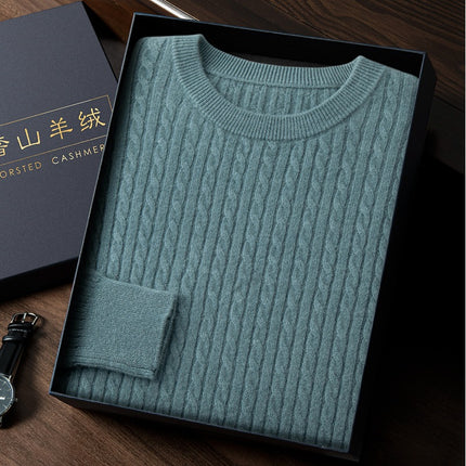 Wholesale Men's Solid Color Round Neck Warm Pullover Cashmere Sweater