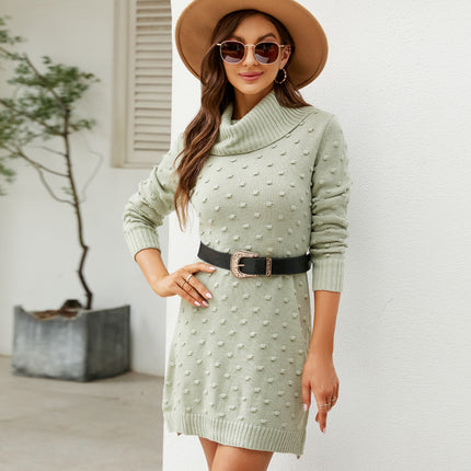 Wholesale Women's Winter Solid Color Turtleneck Slim Sweater Dress
