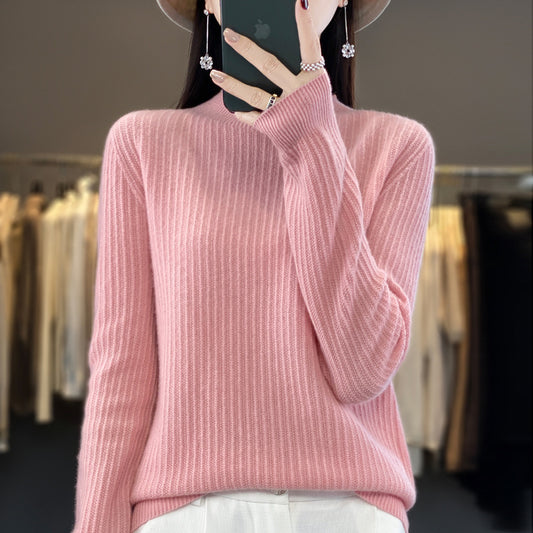 Wholesale Women's Seamless Loose Half Turtleneck Pullover Wool Sweater 
