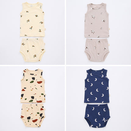 Wholesale Infant Baby Cotton Printed  Thin Vest Shorts Two Piece Set