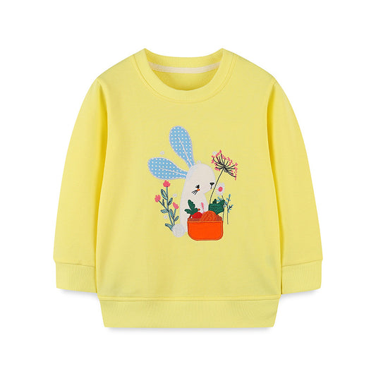 Wholesale Girls Cute Bunny Embroidered Round Neck Hoodies