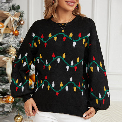 Wholesale Women's Lantern Pullover Loose Christmas Knitted Sweater
