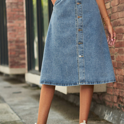 Wholesale Women's Washed Denim One-breasted Skirt