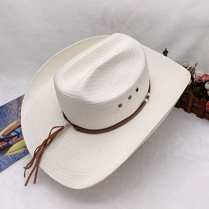 Hard Shell Hand-knitted Western Panama Cowboy Hat Spring and Summer Beach Sunshade Straw Sun Hat