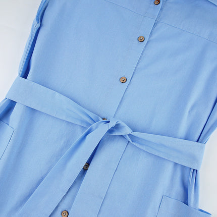 Wholesale Ladies Short Sleeve Cotton Linen Dress Women's Summer Maxi Dress Shirt Dress