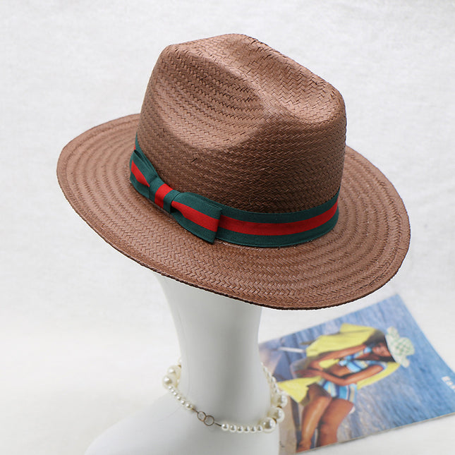 Wholesale Outdoor Eight-cent Straw Hand-knitted Hats Popular Color Block Jazz Hats 
