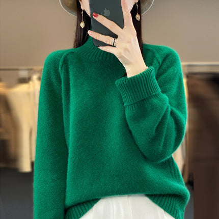 Wholesale Women's Loose Raglan Sleeves Pullover Turtleneck Short Wool Sweater