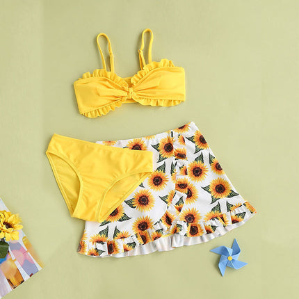 Wholesale Girls' Split Swimsuit Three-piece Set Children's Mesh Skirt Bikini Swimsuit