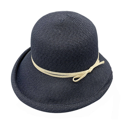 Women's Spring Summer Dome Satin Tricot Knitted Sunshade Wide Brim Straw Hat 