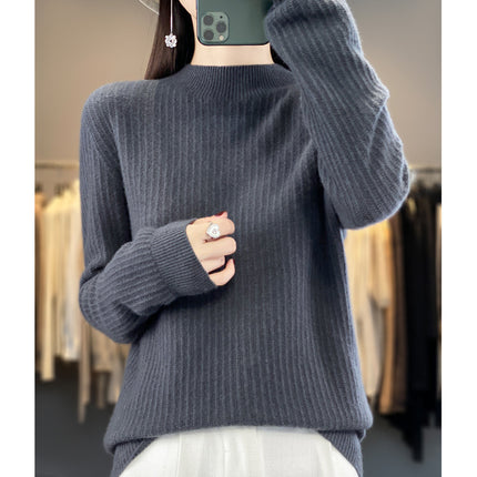 Wholesale Women's Seamless Loose Half Turtleneck Pullover Wool Sweater 