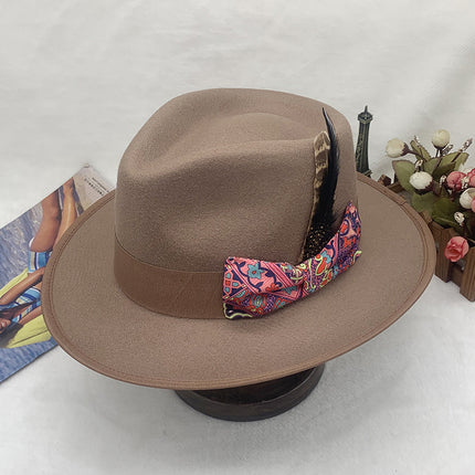 Men and Women Floral Bow Wool Jazz Hat Fall Winter Felt Hat Retro Top Hat 