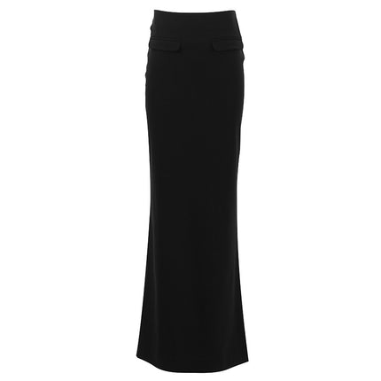 Wholesale Women's Fall Winter Black High Waist Slim Fit Hip Covering Slit Long Skirt