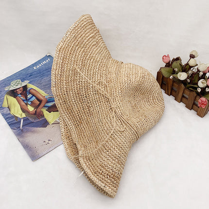 Wholesale Handmade Raffia Crochet Wide Brim Beach Sun Hat Vacation Straw Hat 