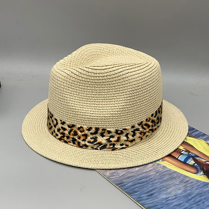 Men's and Women's Flat-brimmed Foldable Panama Hat Sunshade Jazz Hat Straw Hat