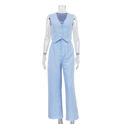 Women's Summer Cotton and Linen Vest and Trousers Two-piece Set